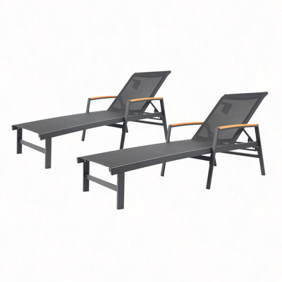 Modern Patio Chaise Lounges (Set Of 2), 5-Position Adjustable, Breathable Mesh & Rust-Proof Aluminum Frame - Outdoor Lounge Chairs W/Easy Assembly