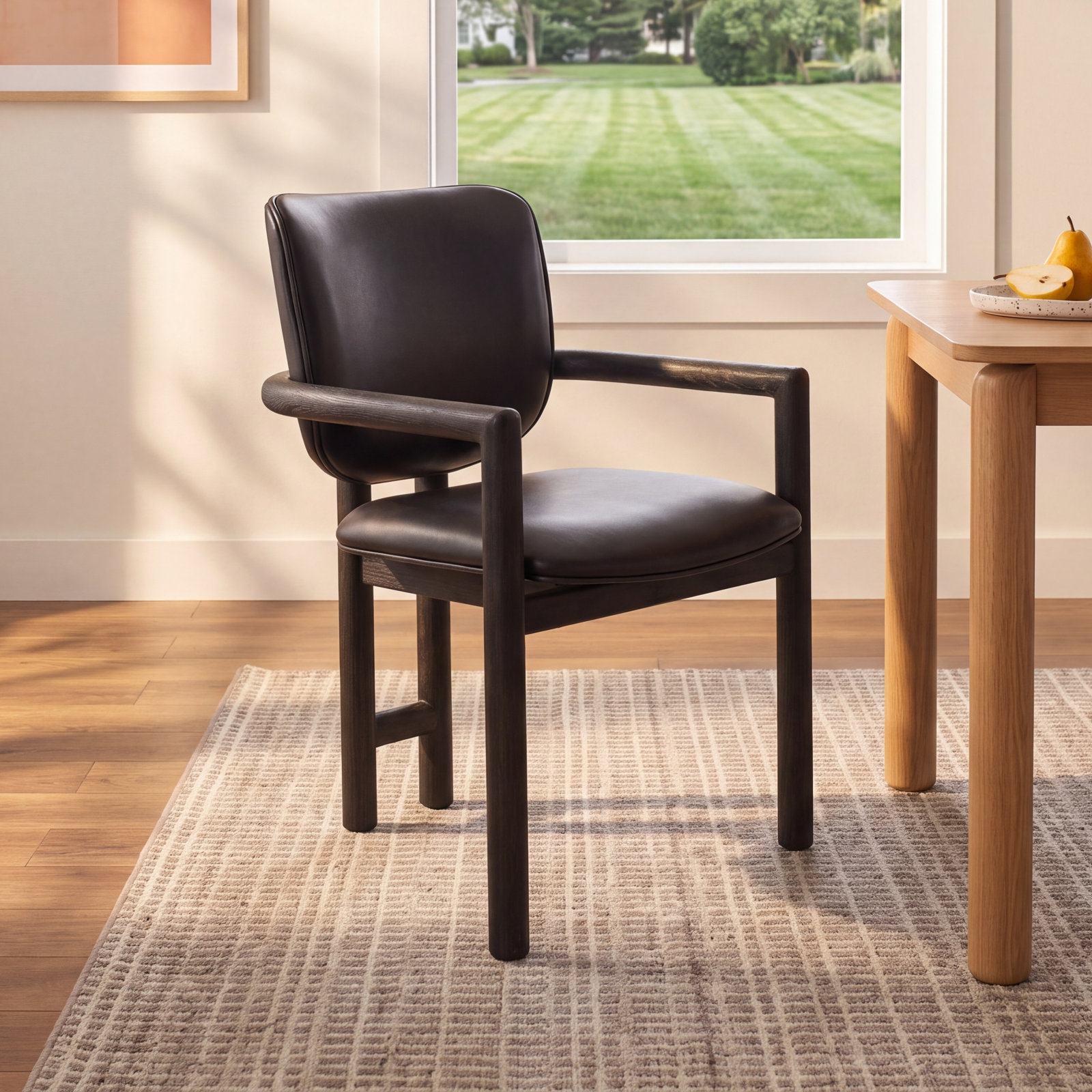 Kosta Genuine Leather Oak Dining Armchair, Sonoma Black, Dark Anthracite Oak