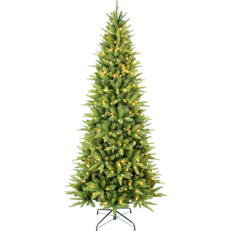 Arbre de Noël de 5 pi avec 200 lumières à DEL blanc chaud pré-enfilées, 610 pointes Pe +, conception à charnières peu encombrante pour les coins étroits, installation mixte rapide et facile