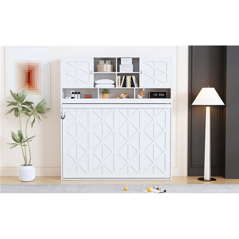 Lit escamotable mural avec grand espace de rangement et rayures