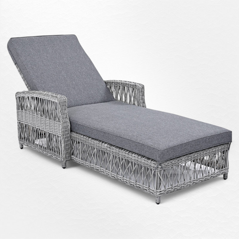 Outdoor Wicker Chaise Lounge With Cushions, Gray, 2 Pieces