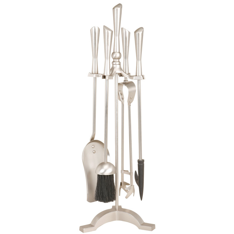 Steel Fireplace Tool Set, Pewter
