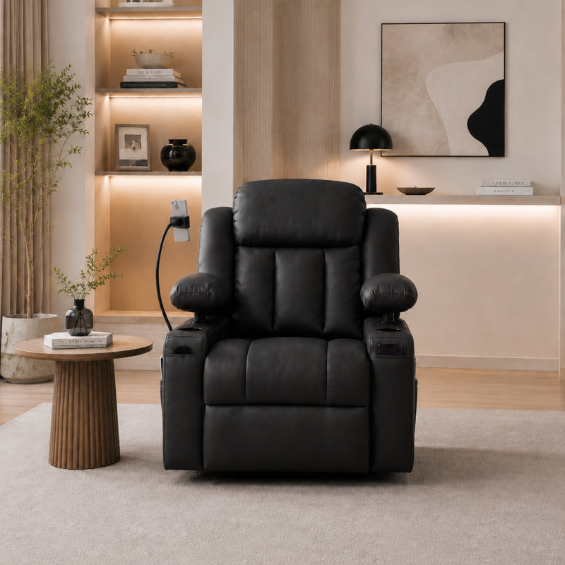 Fauteuil inclinable électrique pivotant avec fonction mémoire, rotation de 320 °, bascule douce, accoudoirs réglables et support pour téléphone