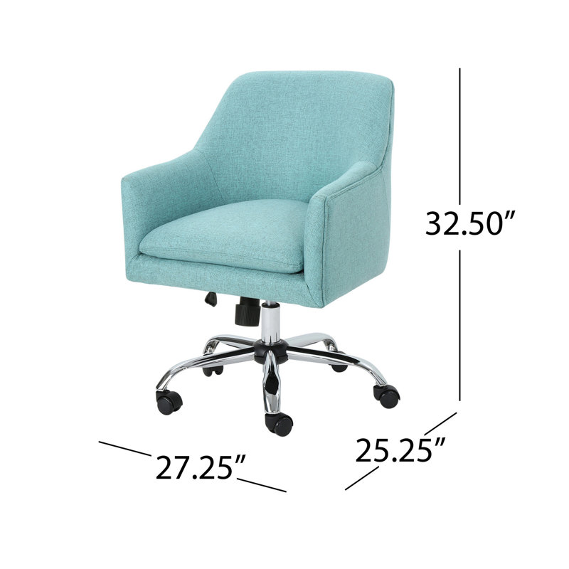 Chaise de bureau pivotante Heza, tissu bleu clair, métal chromé, Bleu