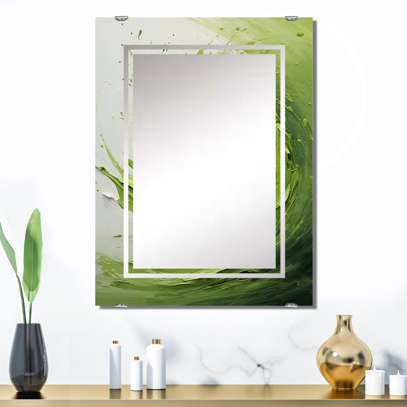 Miroir mural vert et blanc avec spirale abstraite, spirales abstraites modernes - spirale abstraite verte et blanche V