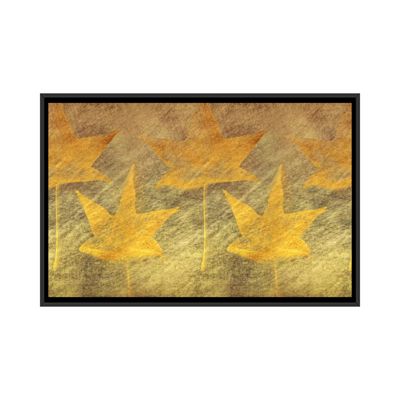 «Five Golden Leaves», impression sur toile, H 18 po x l 26 po x P 1,5 po, Toile avec cadre noir, Pas de tapis