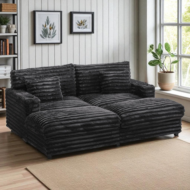 Double chaise longue surdimensionnée avec ports USB, Noir