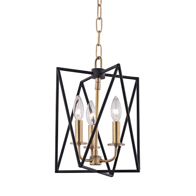 Luminaire suspendu géométrique unique et remarquable à 3 lumières Laszlo, Laiton vieilli