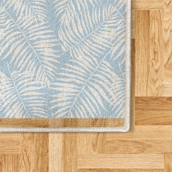 Mercer41 Leaves Area Rug Carpet Blue Aloha Leaf Botanical Pale Sky Blue ...