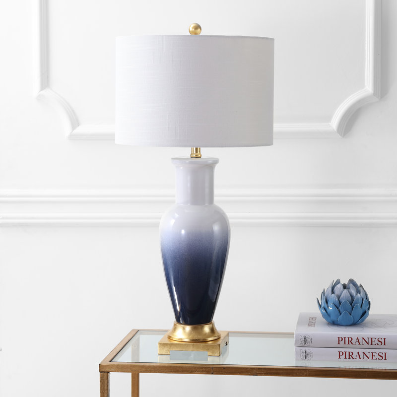 Lampe de table 32 po Merve, Blanc / Bleu marine