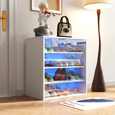 Rangement pour chaussures de qualité avec DEL et optimisation de l'espace - Boîte empilable pour espadrilles 4 en bois