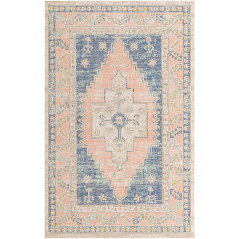 Tapis oriental bleu Shauntrelle, Rectangulaire 4 pi x 6 pi