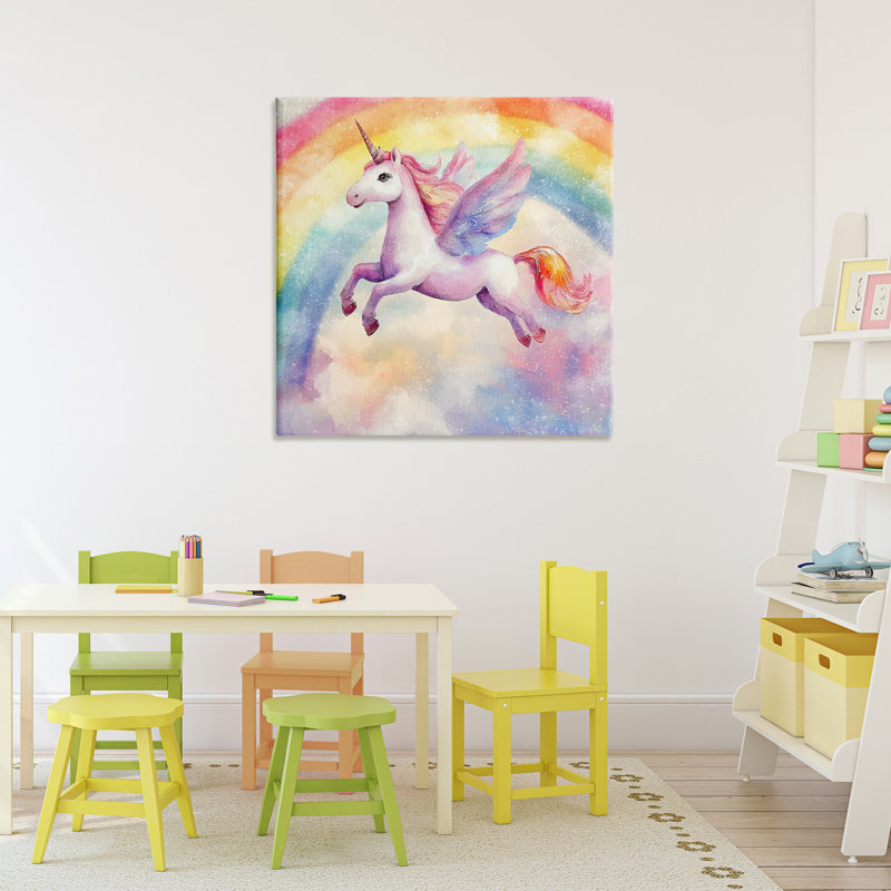 Licorne volante dans une toile arc-en-ciel, design by Creative Studio, H 30 po x l 30 po