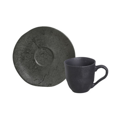 Chromium Organic Espresso Coffee Cup & Saucer 4.1 Oz Ceramic Stoneware - Microwave, Oven, and Dishwasher Safe, by Porto Brasil