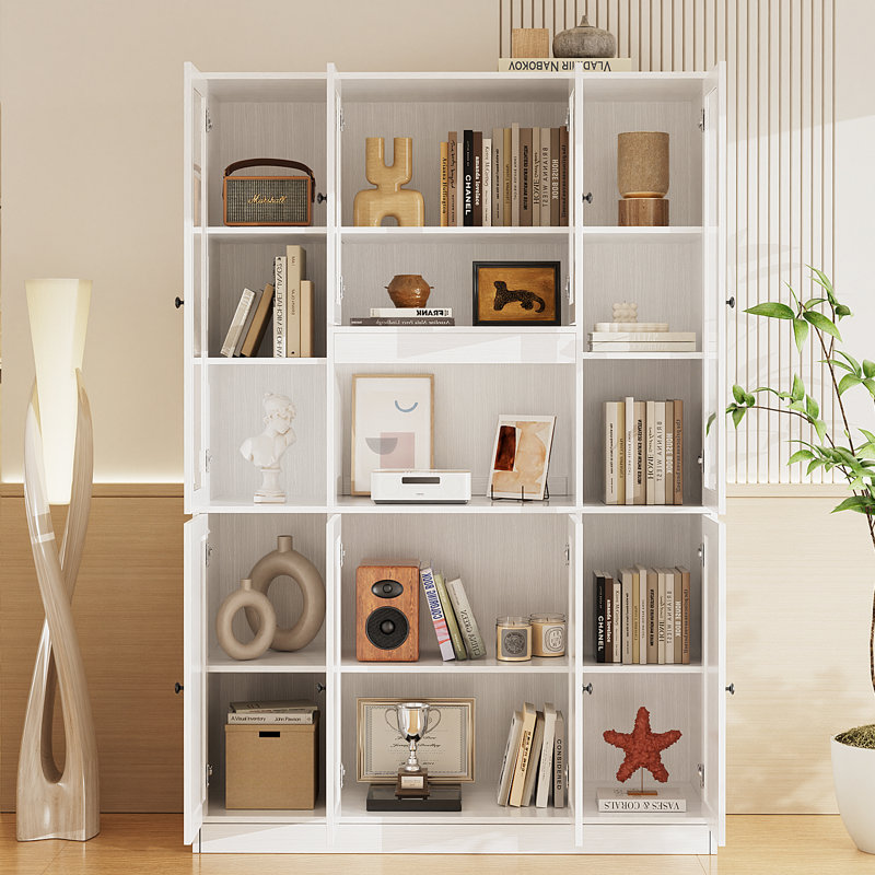70.9" H white Standard Bookcase with doors, 5-Tier open Bookcase and Bookshelf