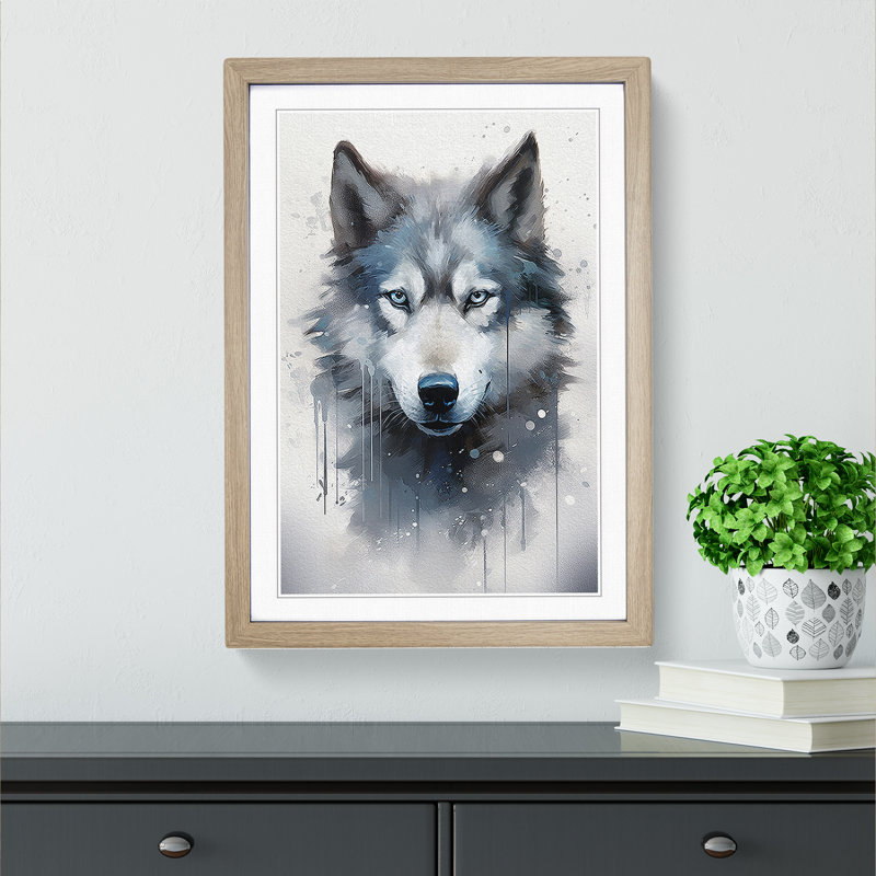 Husky Conceptual Art - Framed Print, Oak, 34cm H x 25cm W x 2cm D