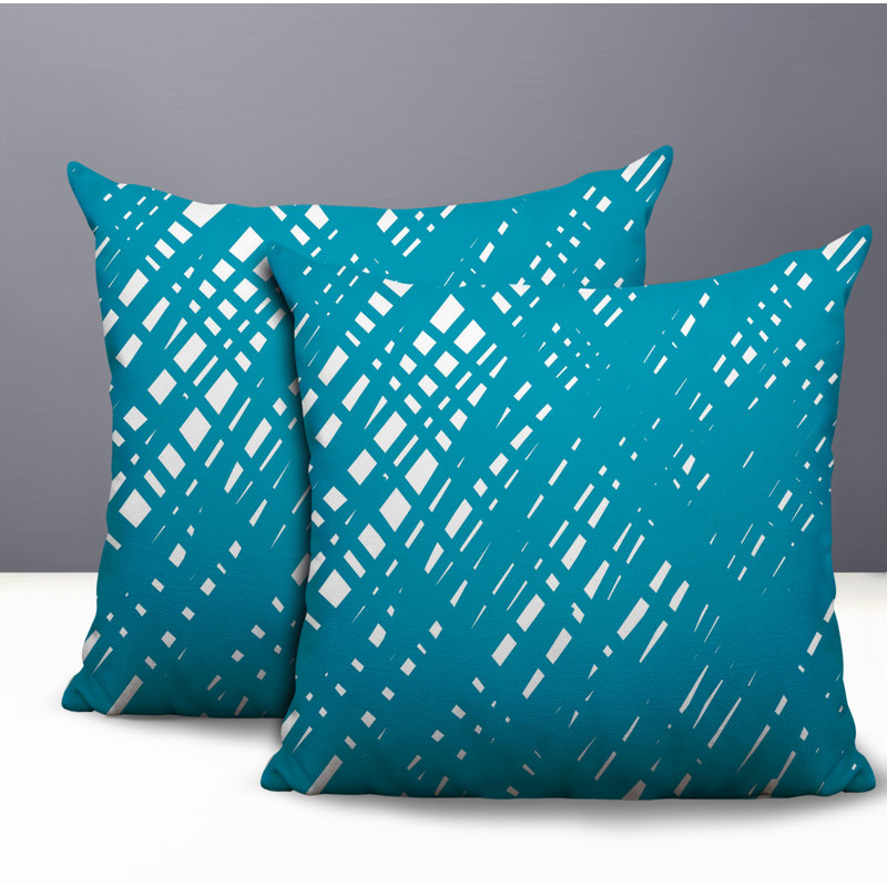 Oreiller réversible intérieur / extérieur Riju Scratches, 20 x 20, Turquoise