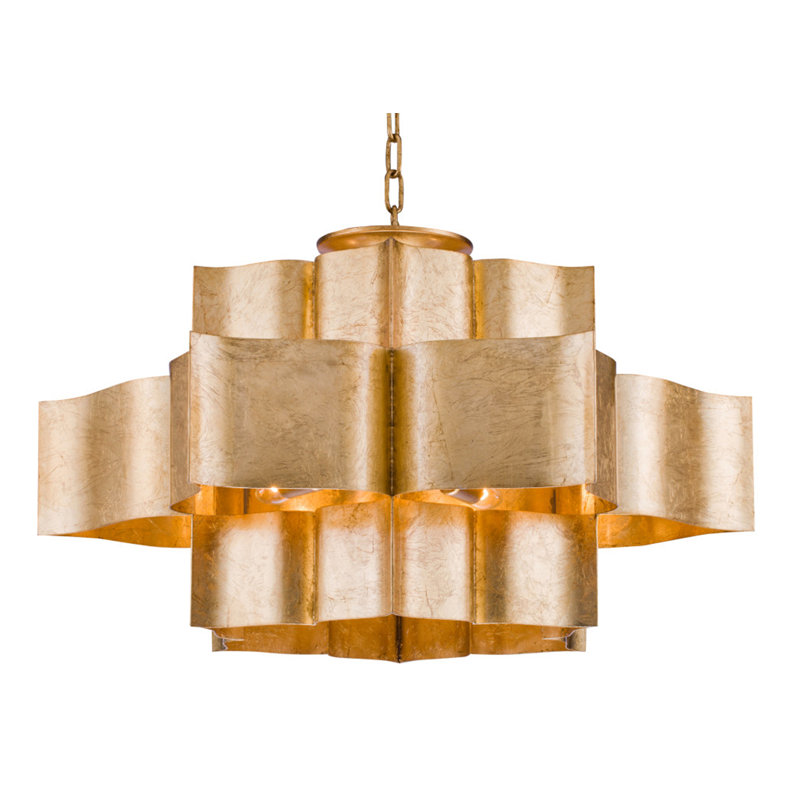Lustre transitionnel 12 feuilles à 3 niveaux, Doré