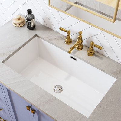Undermount Bathroom Sink Rectangular, 27.6'' x 15.8'' White Rectangle Vessel Sink for Bathroom, Modern Ceramic Under Counter Sink with Overflow