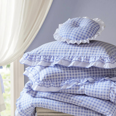 Full/Queen Comforter With Print, Double Ruffle Design, Soft Microfiber, All - Season Use , Matching Round Pillow, And Breathable Microfiber