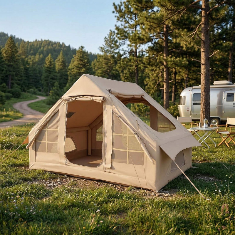 Tente de camping gonflable résistante aux rayons UV pour 4 à 6 personnes avec 4 fenêtres moustiquaires respirantes et 2 portes à fermeture à glissière pour le camping en plein air