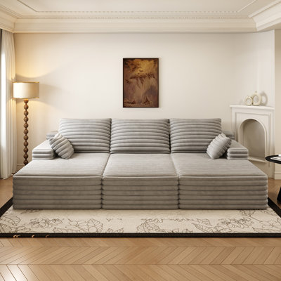 Boneless Oversized Upholstered Chaise Lounge, 3 Piece No Assembly Required Sleeper Couch,3 Seater Sofa Bed