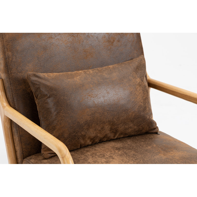 Chaise d'appoint Mid-Century moderne avec structure en bois, Tissu brun, Naturel