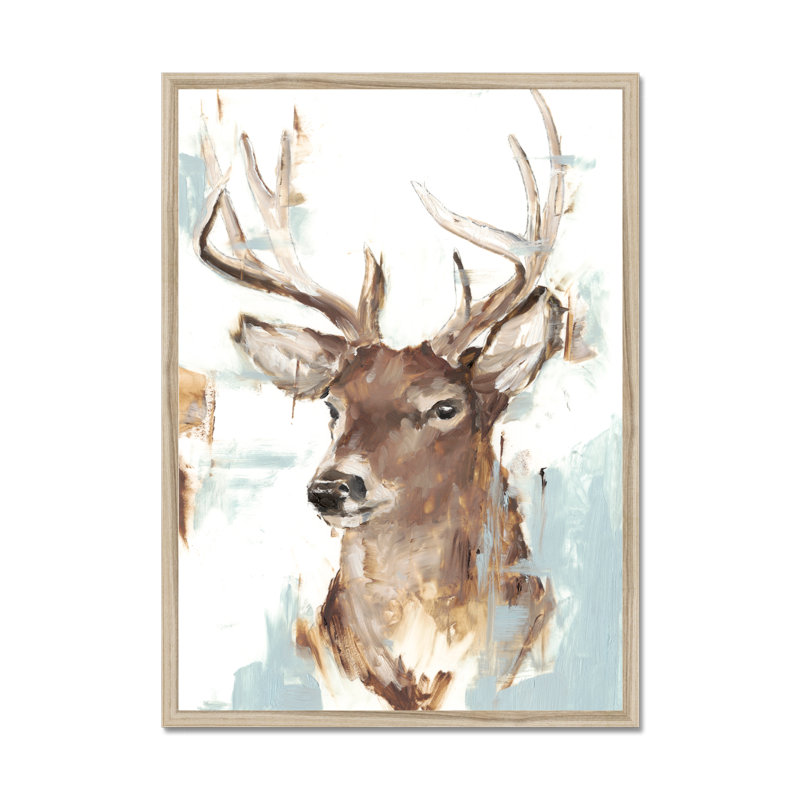 Bacote Modern Deer Mount II by Ethan Harper - Painting, 80cm H x 55cm W, Natural Wood Framed Paper Print