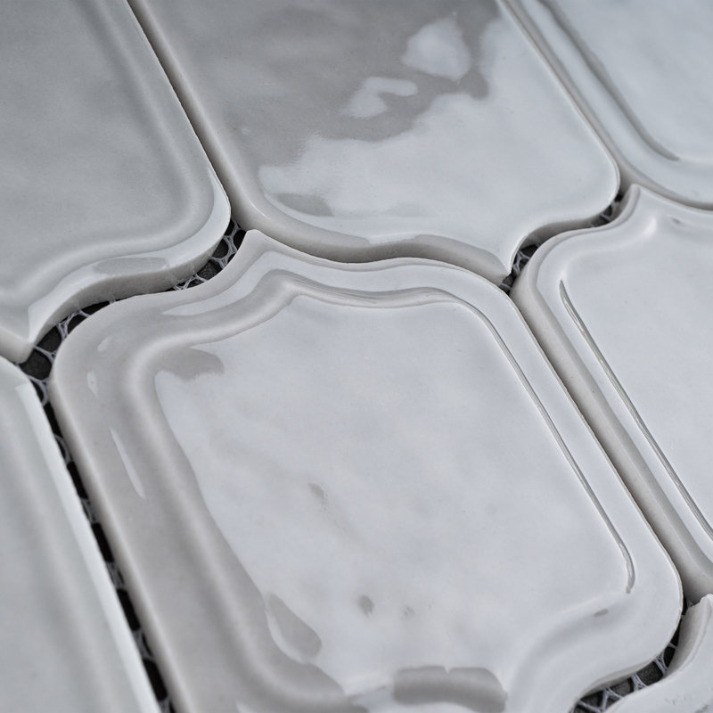 Classic 11.86 in. x 10.79 in. Arabesque Glossy Glass Mosaic Tile, Gray