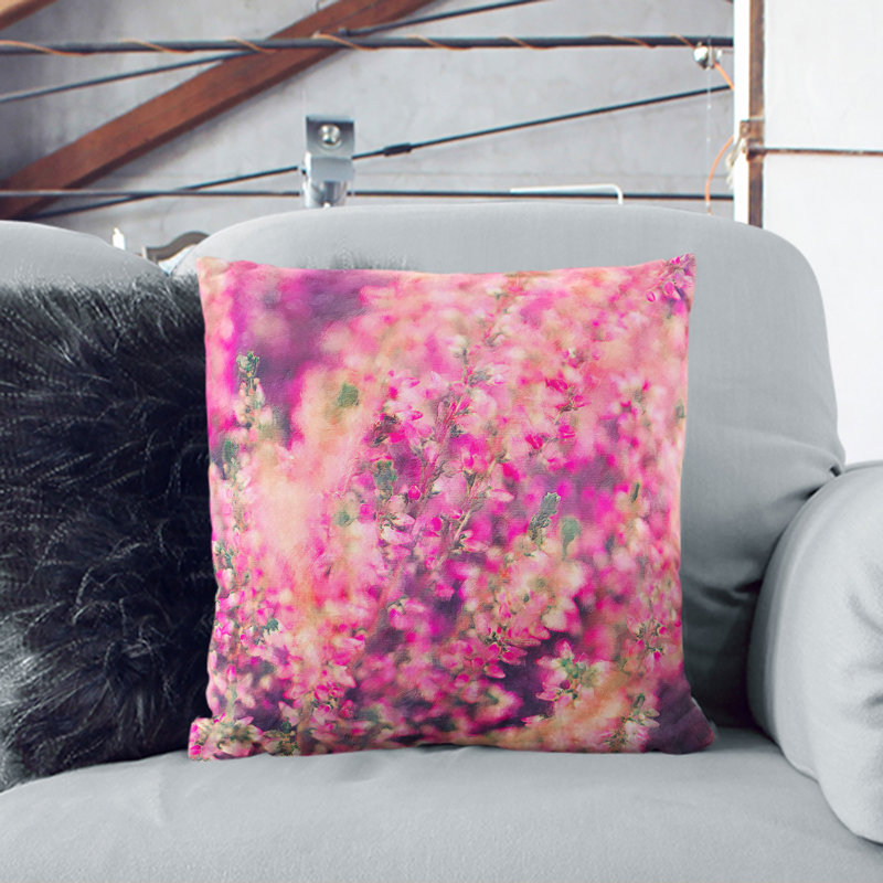 Pink Heather Painting Square Throw Cushion, 55cm H x 55cm W x 20cm D, White