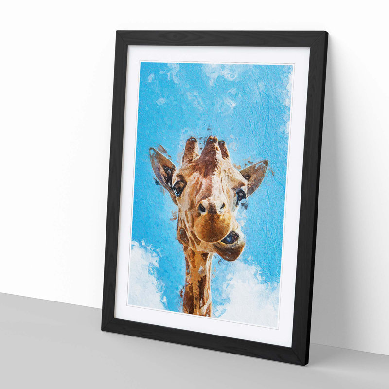 Chewing Giraffe - Picture Frame Painting Print, 36cm H x 27cm W x 2cm D, Black Framed