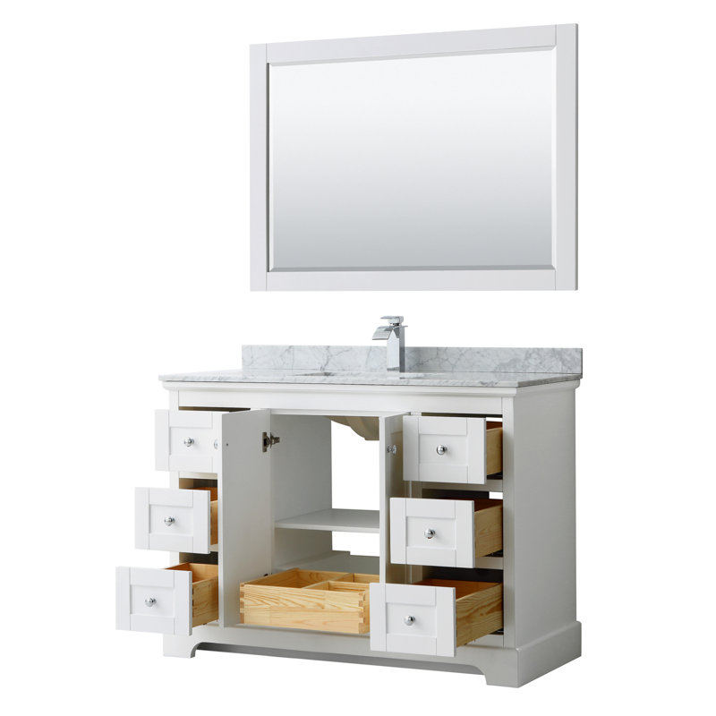 Ensemble de meuble-lavabo simple 48 po avec miroir Avery, Blanc, Chrome poli
