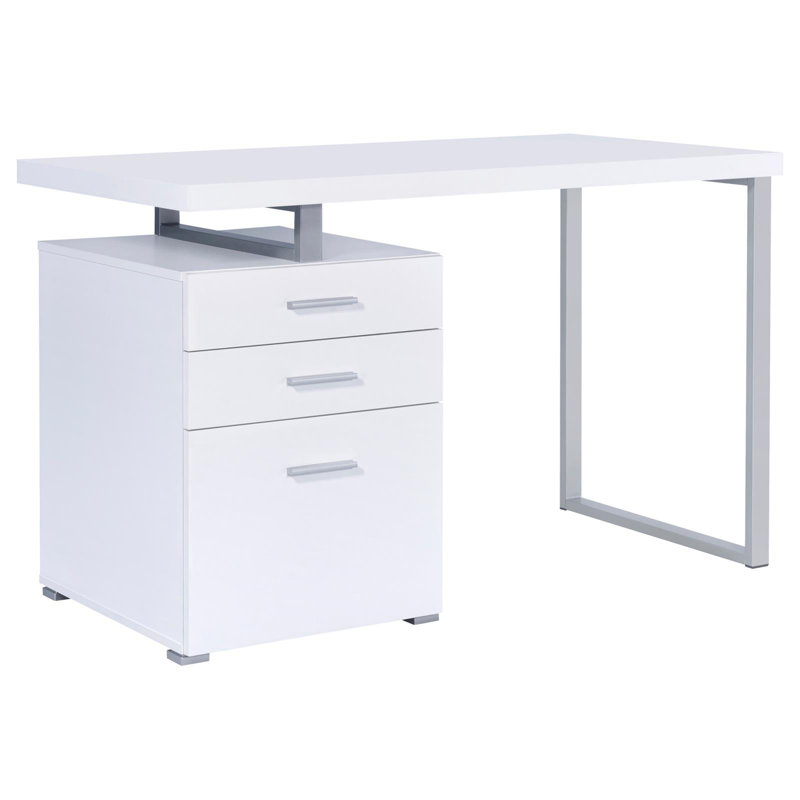 Bureau réversible blanc à 3 tiroirs, Blanc