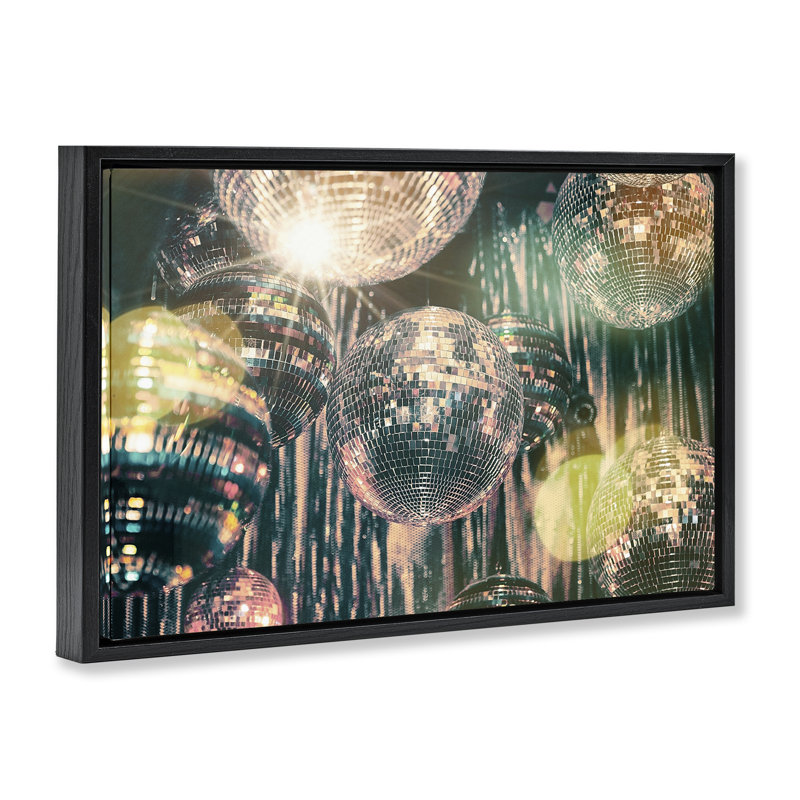  Balles disco avec toile flottante encadrée Bokeh par Graffi * Tee Studios, Cadre flottant noir de jais, H 17 po x l 25 po