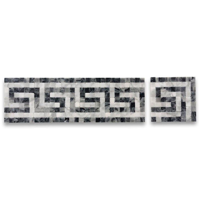 Carreau de mosaïque en marbre 6 po x 18 po, Blanc / gris / brun