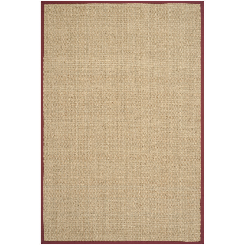 Debroh Natural / Red Fiber Seagrass Solid Color Rug, Rectangle 6' x 9'