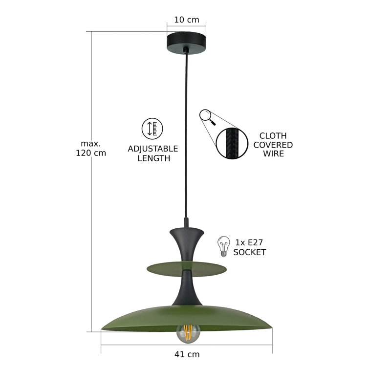 1 - Light Matte Black Dome Pendant, Khaki/Black