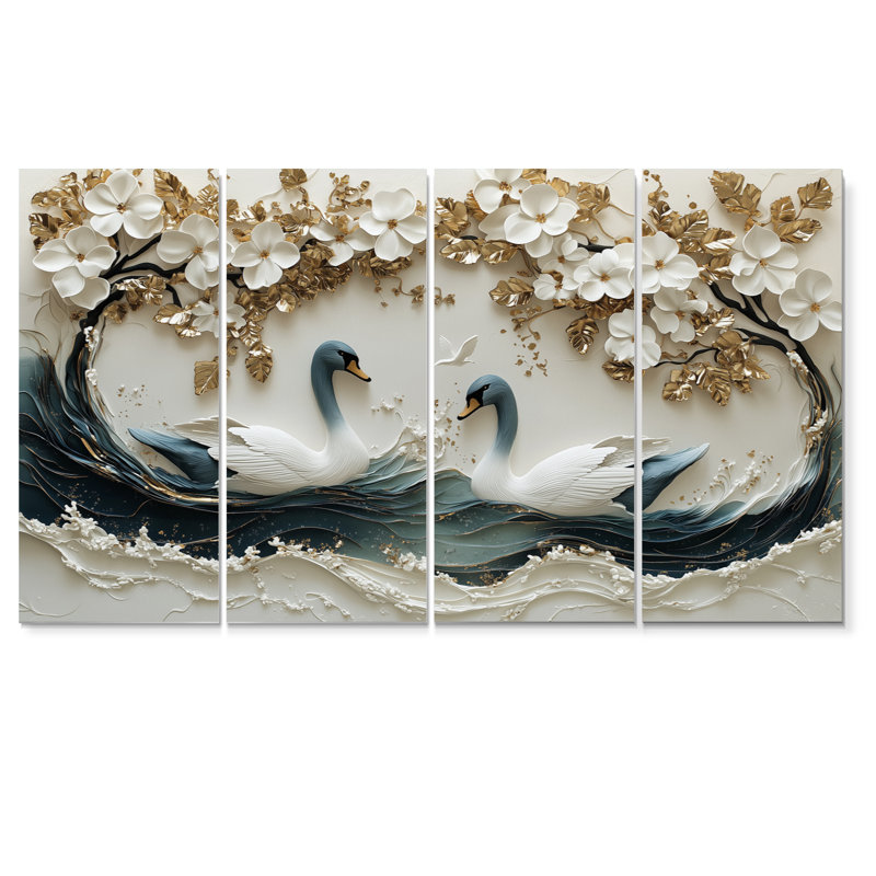 Swans Love Under Gold, H 32 po x l 64 po