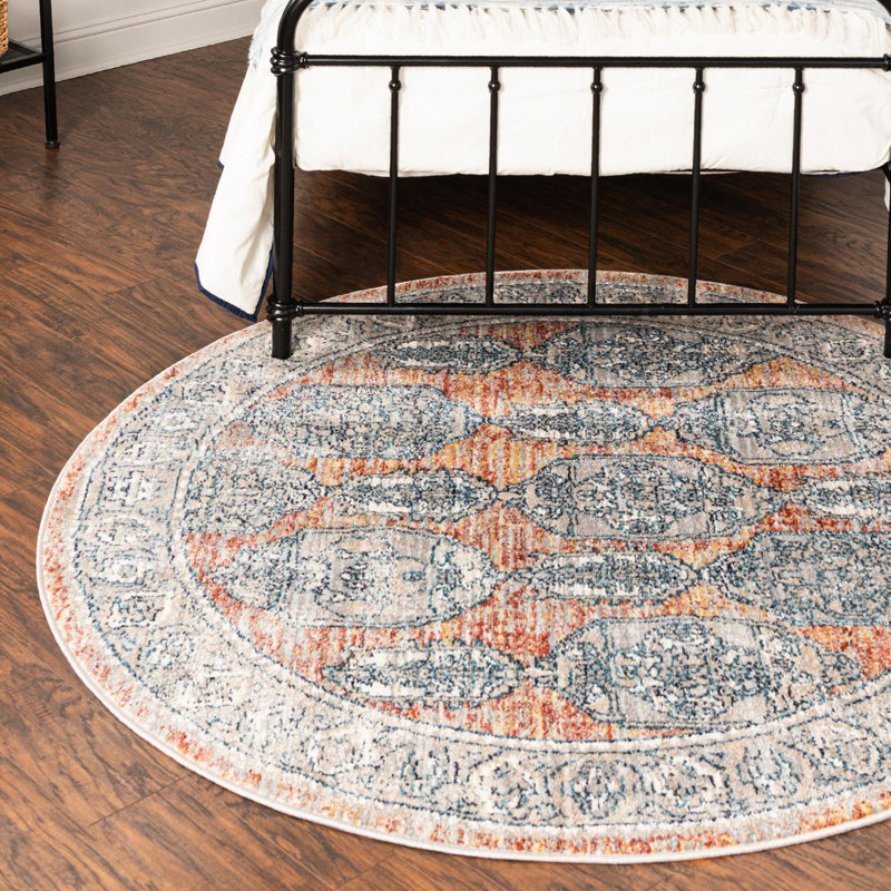 Gause Moroccan Area Rug, Round 3'11", Brick Red