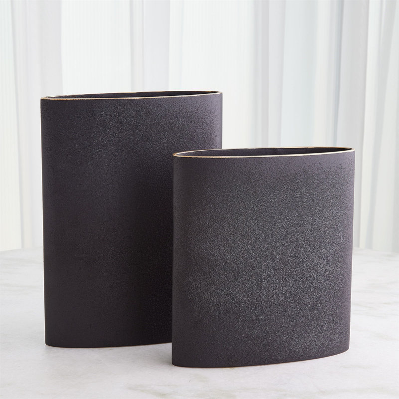 Tuba Vase-Black W/Gold Rim-Lg, 13" H x 12" W x 3.25" D