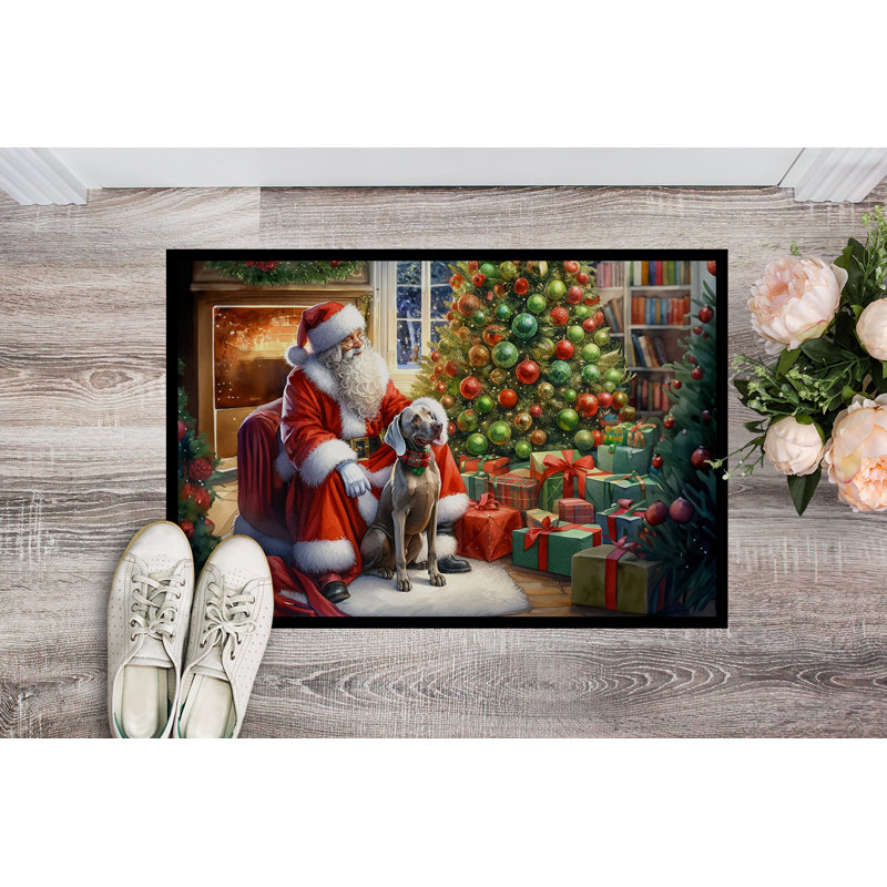 Paillasson Weimaraner and Santa Claus, L 18 po x L 27 po