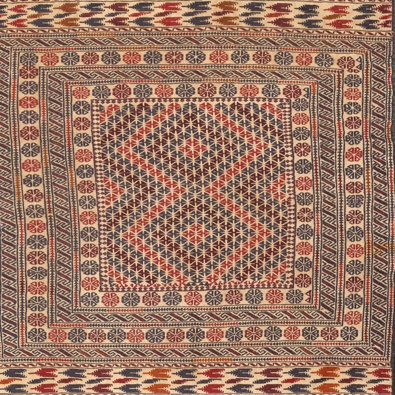 Tapis beige/vert/rouge traditionnel Coniglio, Rond 5 pi