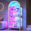 175cm H x 75cm W Modern Arched Glass Bookcase with RGB LED Lighting & Removable Shelves-1265179080