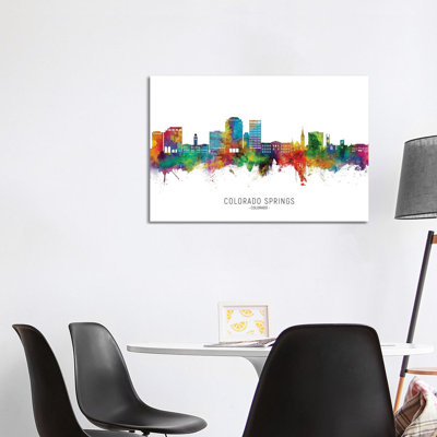 Colorado Springs  Skyline City Name by Michael Tompsett - 1 Piece Wrapped Canvas Wall Art
