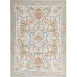 Hand-Knotted High-Quality Ivory and Blue Area Rug
