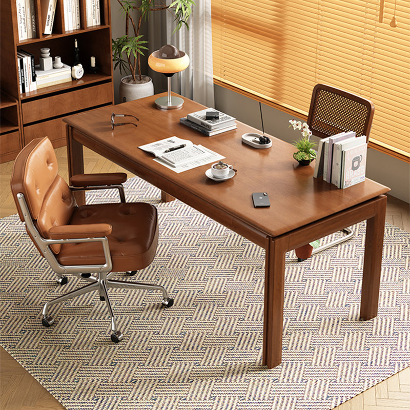 Bureau rectangulaire brun en bois massif avec 2 tiroirs, H 29,53 po x L 62,99 po x l 31,5 po