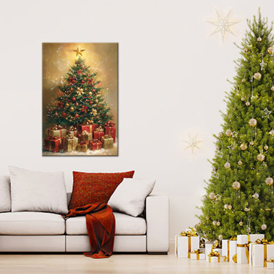 Grand arbre de Noël festif Abiel, impressions sur toile, cadeaux des Fêtes, photos d'hiver, affiche murale, œuvre pour le salon, le bureau de la chambre à coucher, 24 po x 32 po