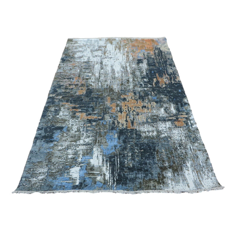 Tapis oriental moderne multicolore noué à la main 6 x 9 pi 1 po avec soie AA711D8CFF28441583334BBC4C454070