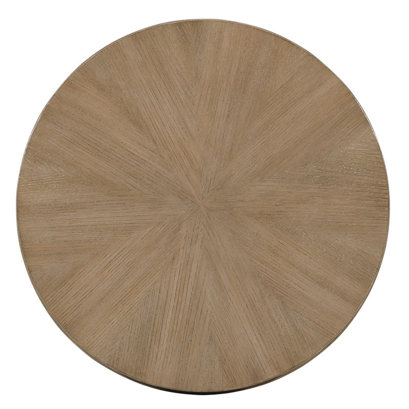 Beige Round Wood and Metal Accent Table