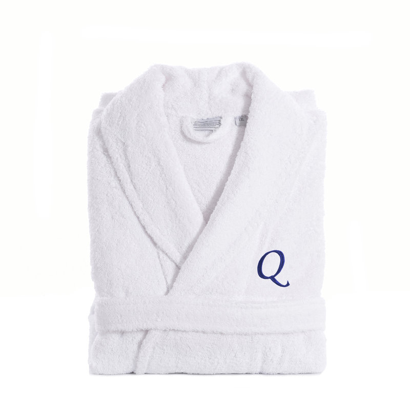 Personalized Terry Cloth Gender Neutral Mid-Calf Bathrobe with Pockets, Small/Medium, Q, Navy